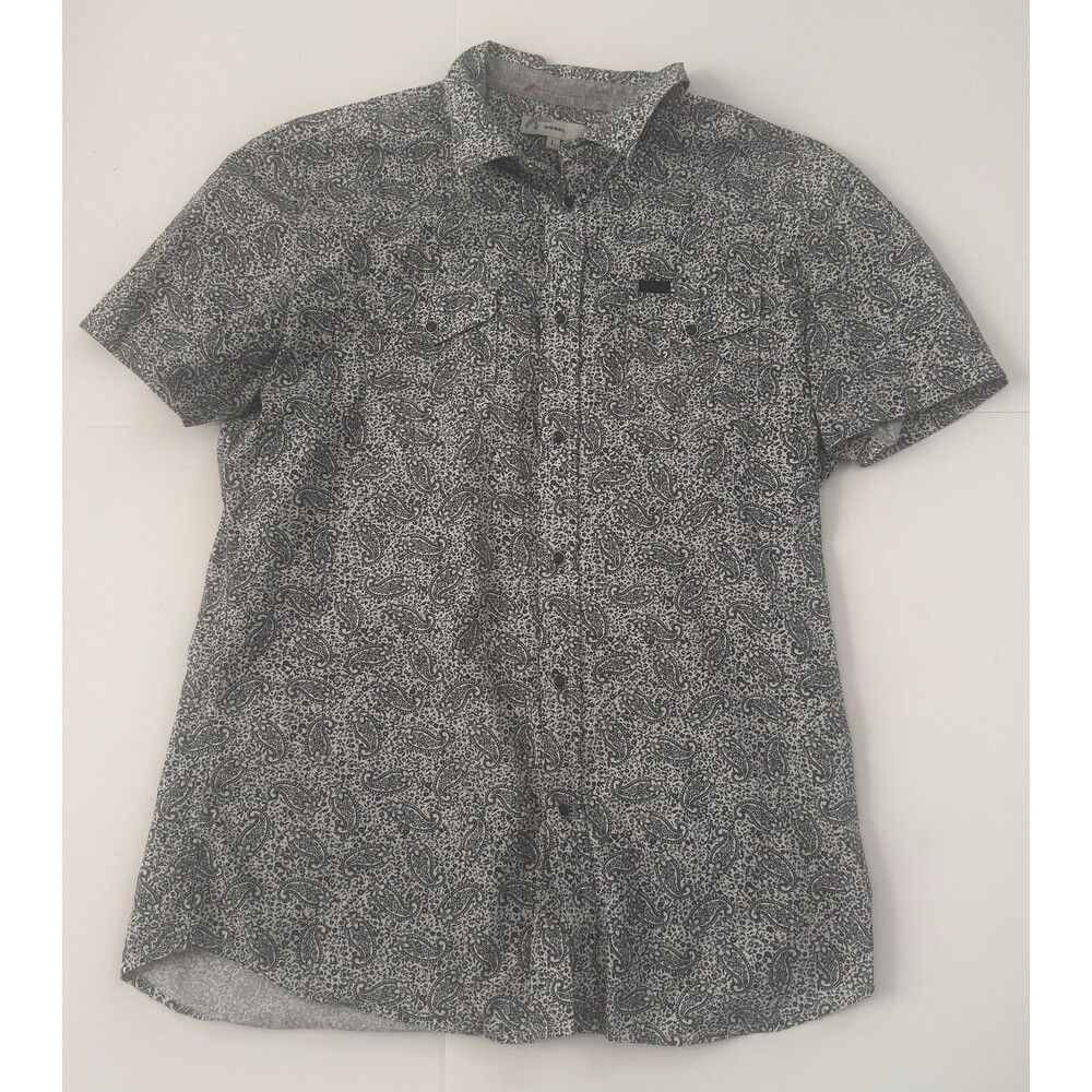 Diesel Men's Black & White Floral Short Sleeve Button Up Short Size Large